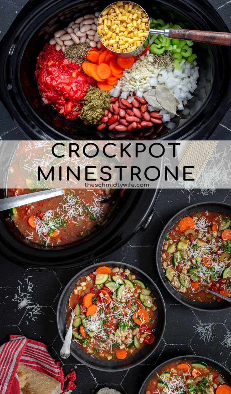 crockpot minestone with beans, carrots and other vegetables