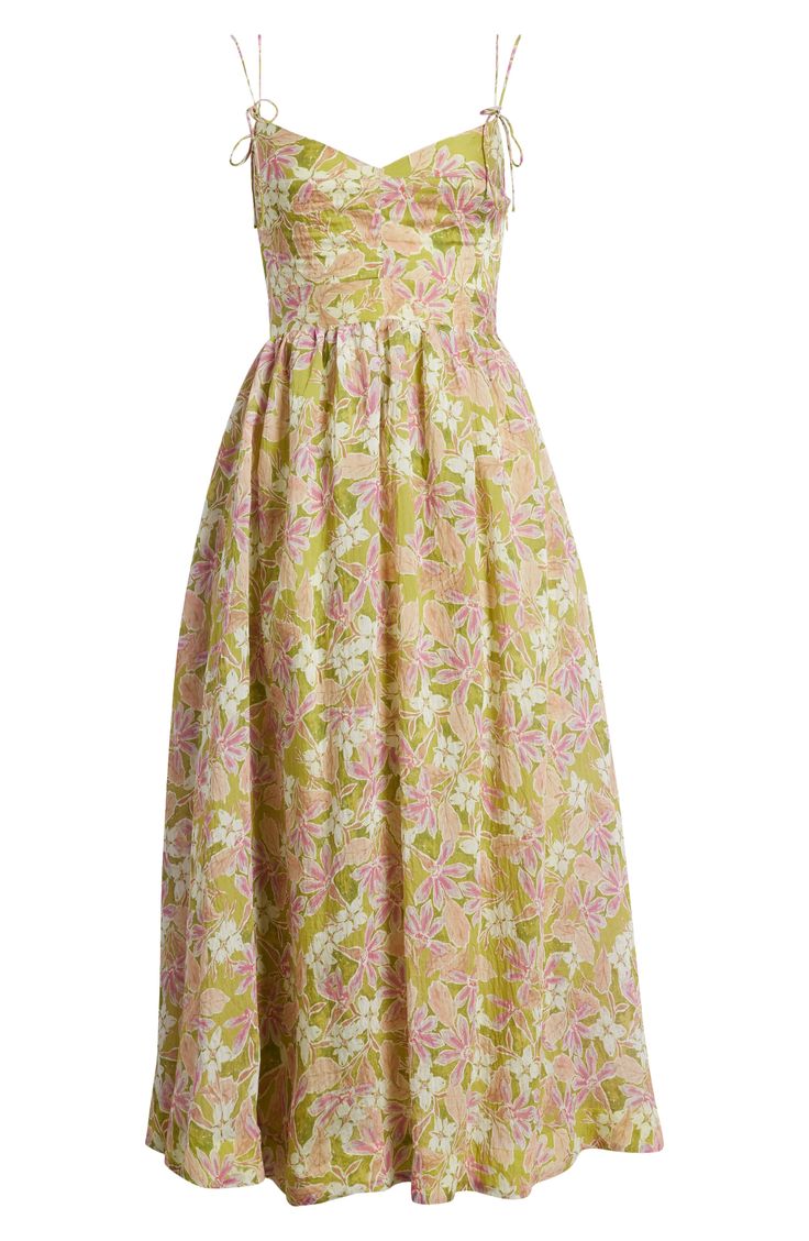 Tie Strap Dress Outfit, Bright Formal Dress, Garden Party Floral Midi Sundress, Garden Party A-line Sundress, Maxi Floral Dress, Cottagecore Floral Print Midi Dress, Feminine Dresses, Summer Garden Party Outfit, Multicolor Floral Print Cottagecore Dress