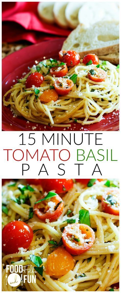 three different types of pasta with tomatoes and basil on top, one in the middle