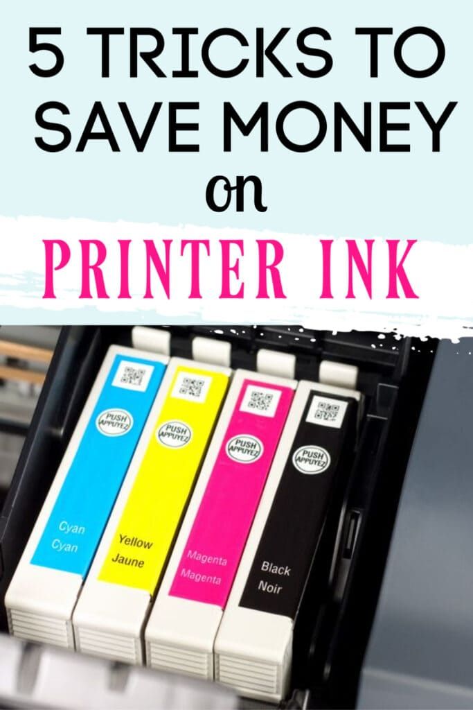 three ink cartridges in a printer with the words 5 tricks to save money on it