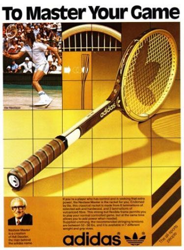 an advertisement for adidas featuring a tennis racket