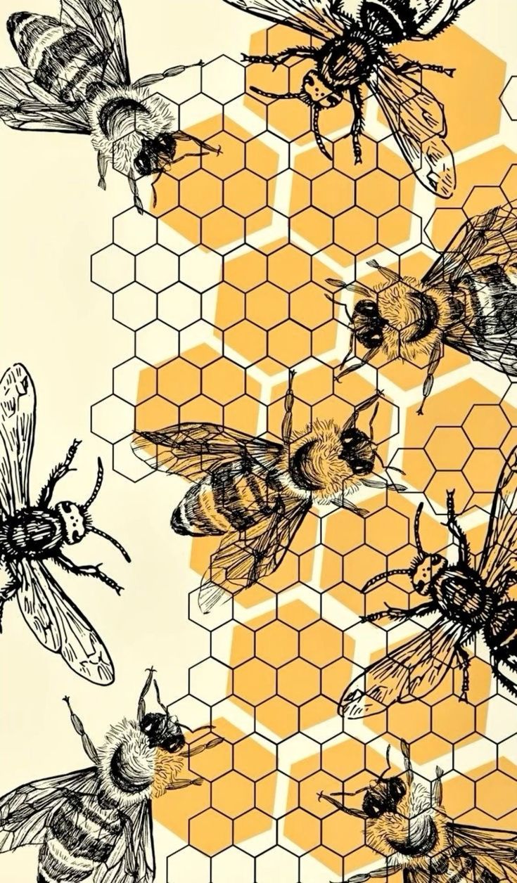 Honeybee Aesthetic Wallpaper, Bee Astethic Wallpaper, Bee Art Wallpaper, Art Deco Bee, Bee Background Aesthetic, Bee Lockscreen, Honey Bee Aesthetic Wallpaper, Bee Iphone Wallpaper, Bee Design Art