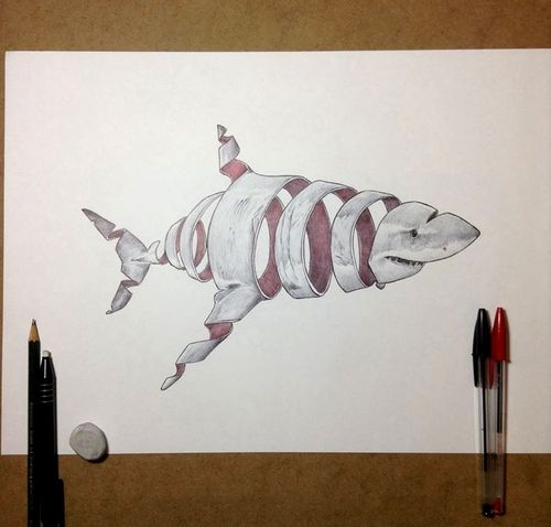 a drawing of a shark with stripes on it's body