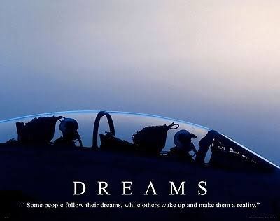 an advertisement for the air force shows pilots in their planes cockpits, with words above them that read'dreams '