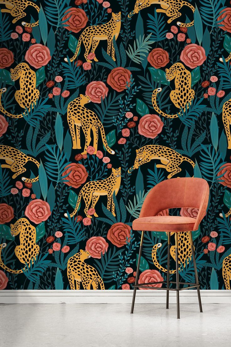 Tiger and Roses Garden Wallpaper / Peel and Stick Wallpaper Removable Wallpaper Home Decor Wall Art Wall Decor Room Decor - D155 Eclectic Wallpaper, William Sonoma, Thick Wallpaper, Roses Garden, Garden Wallpaper, Wallpaper Home Decor, Commercial Wallpaper, Wallpaper Peel And Stick, Wallpaper Removable