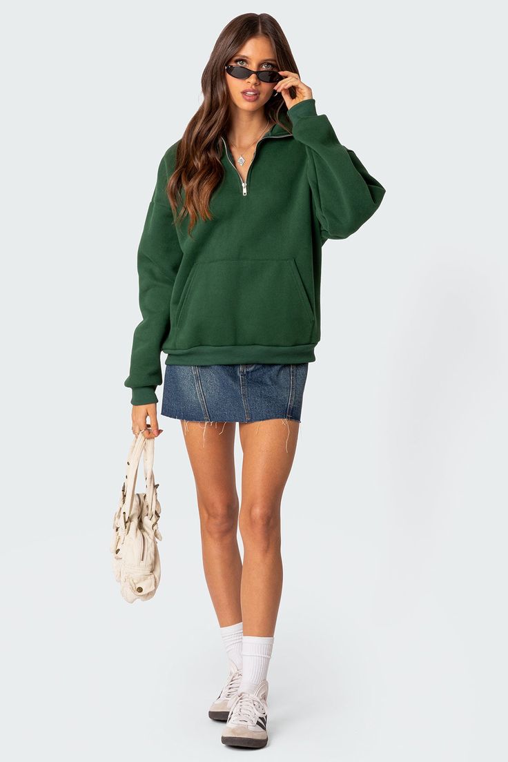 PRODUCT INFO Sweatshirt Oversized fit Quarter zip Cotton, Polyester Model wears size S Model height is 5'7 Item care: Wash with similar color Oversized Half-zip Sweatshirt With Pockets, Green Half-zip Cotton Sweatshirt, Half-zip Sweatshirt With Pockets, Green Half-zip Sweatshirt For Streetwear, Fall Half-zip Sweatshirt With Pockets, Casual Green Half-zip Hoodie, Green Casual Sweatshirt With Zipper Closure, Green Casual Sweatshirt With Zipper, Green Casual Zipper Sweatshirt