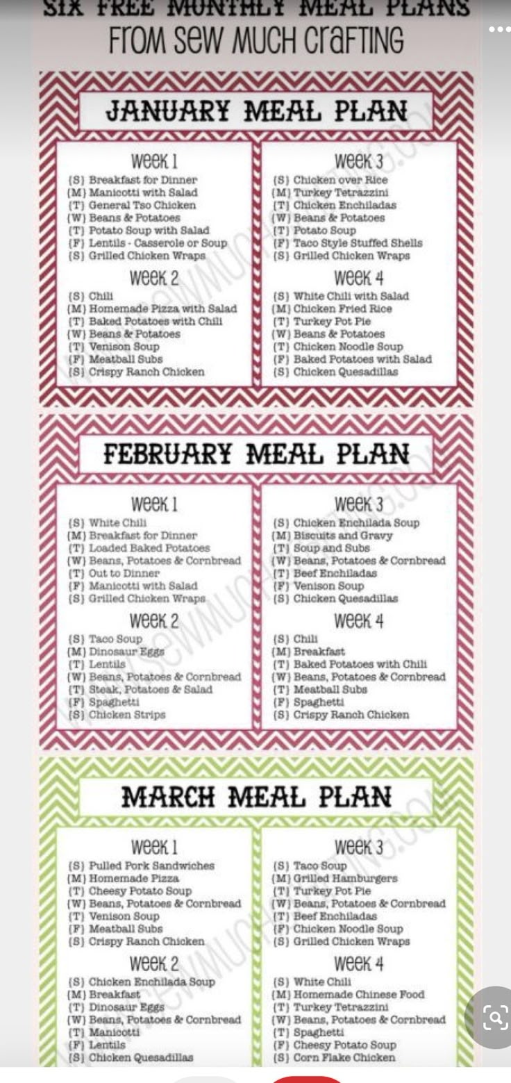 a menu for a christmas meal with the text, six free meals to eat each month