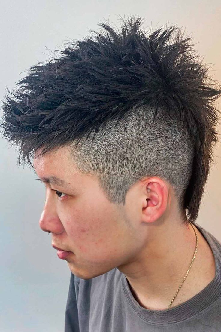 Mohawk Straight Hair Men, Mohawk Hairstyles Men Long, Short Mowhak Hairstyle Mens, Punk Male Hairstyles, Punk Mohawk Mullet, Very Short Mohawk, Deathhawk Short, Short Punk Mullet, Mohawk Front View