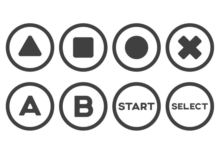 four different types of buttons with the words start, select and check in each button