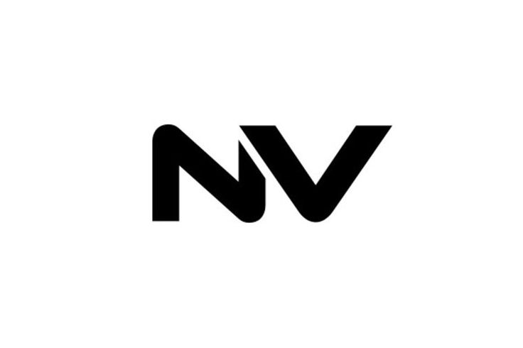 the letter nv is black and white