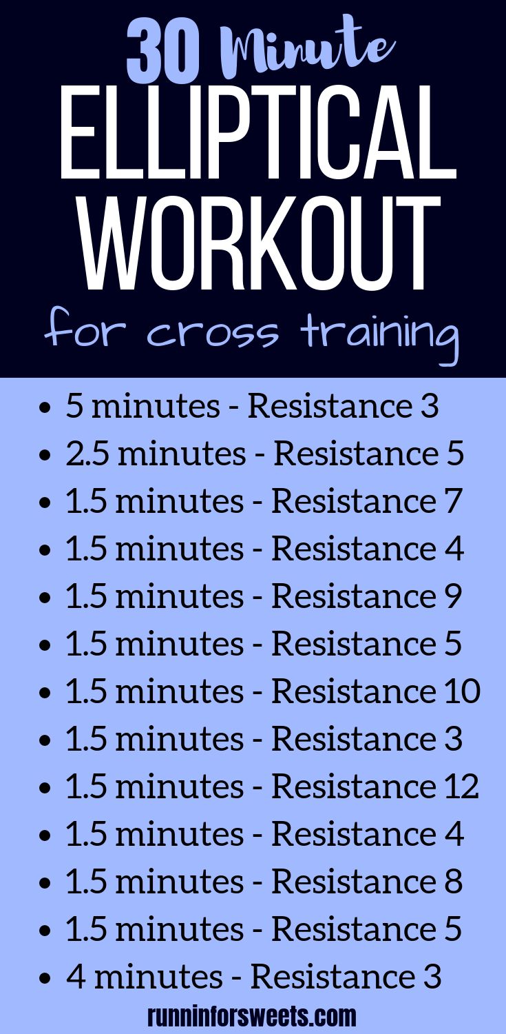 the 30 minute elptical workout for cross training is shown in blue and white