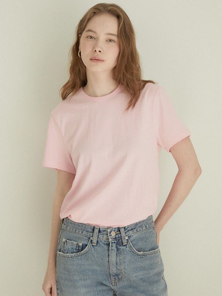 Cut from soft cotton fabric, this t-shirt features basic crewneck and short sleeved design. Wear yours alone, or layer with any items throughout the seasons.  - Lightweight, airy texture- Natural, standard fit- Comfortable dropped shoulders- Versatile styling and easy layering Pink Everyday T-shirt With Short Sleeves, Pink Short Sleeve Everyday T-shirt, Pink Everyday Short Sleeve T-shirt, Basic Style T-shirt For Spring, Basic Everyday T-shirt For Spring, Basic Pink T-shirt For Everyday, Classic Pink T-shirt For Summer, Basic Crew Neck T-shirt For Everyday, Basic Style Cotton T-shirt