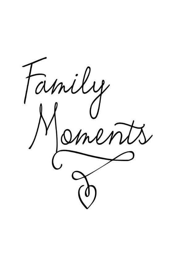 the words family moments written in cursive writing