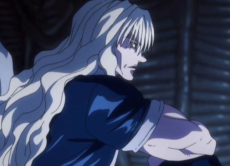 an anime character with long white hair and blue eyes is holding her arm out in front of the camera