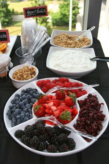 an assortment of fruits and cereals on a table