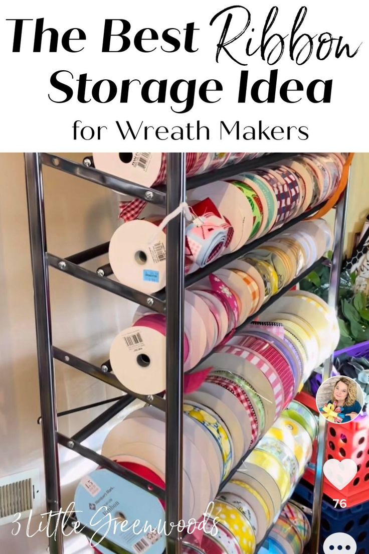 the best ribbon storage idea for wreath makers is to store ribbons and other crafting supplies