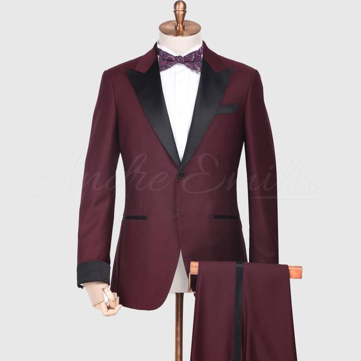 Benefits of Choosing our Maroon Tux Wedding Suit Our tailors stitch to deliver the finest quality with superior fit as per your requirements. We have a catalog full of bespoke suiting designs where you can choose the suit design. If you don’t find what you are looking for. You can go with your own choice of suiting elements. Where you can choose suit lapels, buttons, jacket style, and a number of buttons on cuffs with your monogram embarrassed on jacket cuff. A bespoke suit is not only giving yo Maroon Tux Wedding, Maroon Tuxedo Wedding, Prom Tuxedo Ideas, Maroon Tuxedo, Tux Wedding, Tuxedo Styles, Pashmina Saree, Prom Tuxedo, Silk Pattern