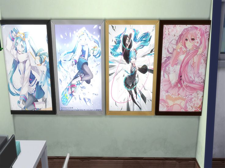 three anime posters are hanging on the wall