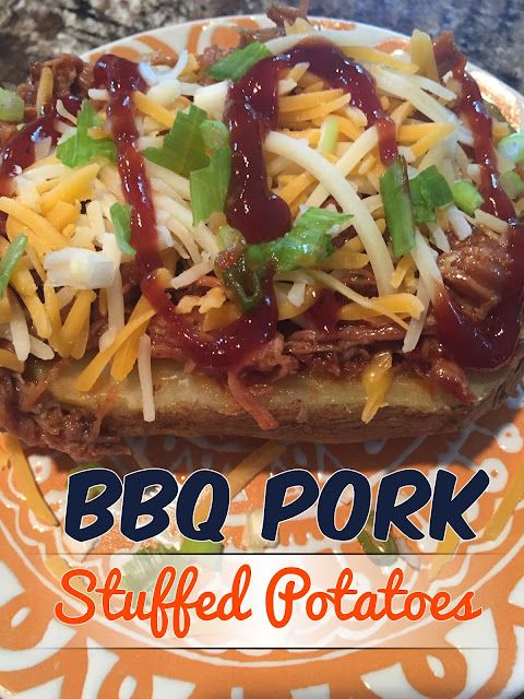 the bbq pork stuffed potatoes are topped with cheese and ketchup