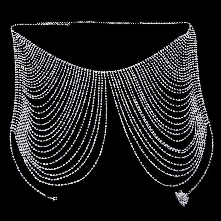 Suitable for the crowd: all women Material: Rhinestone Applicable occasions: parties, clubs, weddings, daily, engagement, anniversaries, nightclubs, gift giving, etc. This multi-layered fringed body chest chain is a luxurious costume body jewelry perfect for all kinds of rave party events Chest Jewelry, Chest Chain, Crystal Bra, Chain Bra, Rave Party, Chain Belts, Stockings Lingerie, Party Events, Body Harness