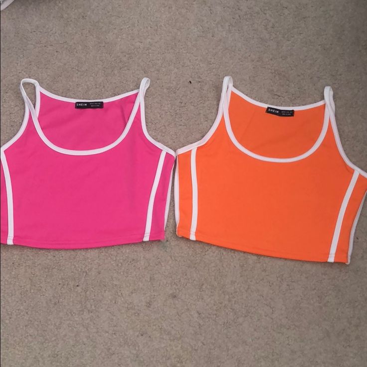 Neon Pink And Neon Orange Crop Tops Make An Offer!!! Price Is Negotiable:) Orange Crop Tops, Neon Crop Top, Neon Top, Orange Crop Top, Tøp Aesthetic, Orange Top, Shein Tops, Neon Orange, Orange Pink