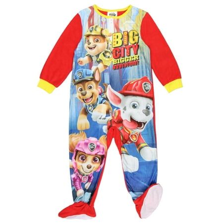 This pajama outfit is an officially licensed Paw Patrol pajama onesie! Paw Patrol is the fabulous kid's cartoon that follows a group of dogs with real-life jobs saving the city! This one-piece footsie features a detailed graphic design of 4 heroes from the show Chase, Marshall, Rubble, and Skye with the saying Big City, Bigger Adventure. It has a full-zip foot-to-neck design. The footsies have slip-proof fabric for safe walking on floors like tile and hardwood. The pajama set is made of 100% pol Paw Patrol Second Birthday, Second Birthday Outfit, Paw Patrol Pajamas, Blanket Sleeper, Pajama Outfit, Rare Occasions, Paw Patrol Nickelodeon, Pajama Suit, Pajamas Comfy