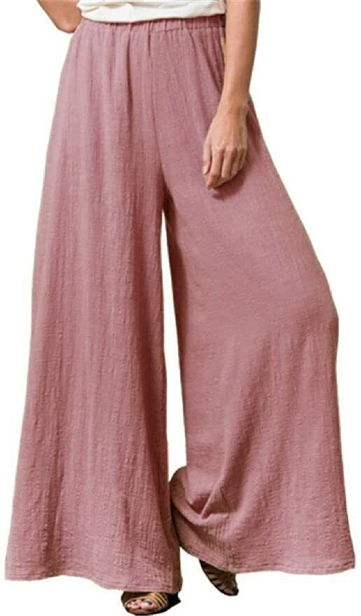 Pull On closure Simple but trend-on: women lightweight wide leg summer beach slacks pants Features: pull on closure, expandable waist, solid color, straight leg, skin-friendly and comfortable to wear Occasion: suitable for casual wear, street, school, workout, yoga, beach, and travelling etc Color: Pink Size: L Item measurements Waist Elastic Relaxed: 31" Inseam: 27.5" Length: 39" Linen Fashion Women, Work Pants Women, Slacks For Women, Linen Fashion, Baggy Style, Oversize Casual, Casual Wide Leg Pants, Long Trousers, Wide Leg Linen Pants