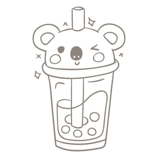 a cartoon bear in a cup filled with liquid and stars on the side, it's head sticking out