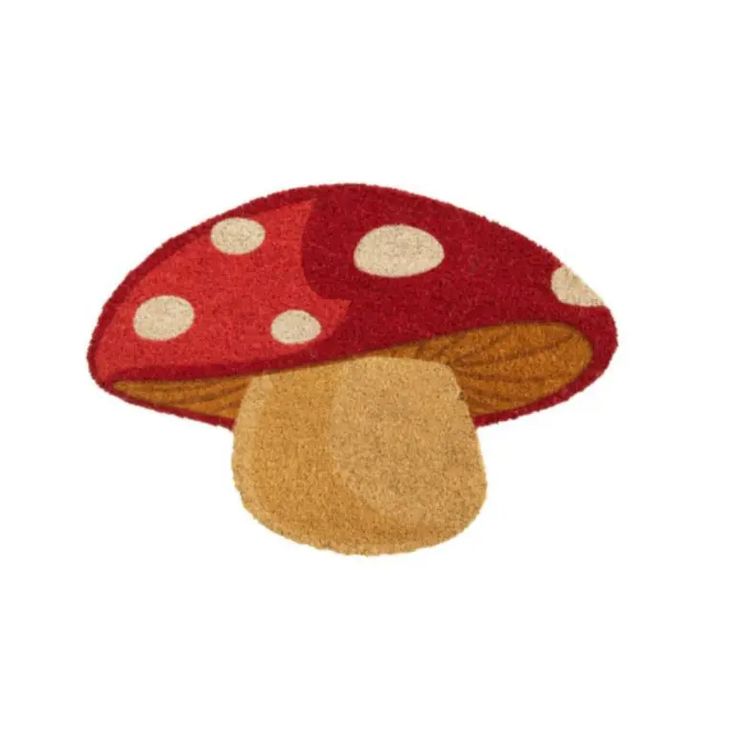 a red mushroom with white dots on it's head is shown in front of a white background