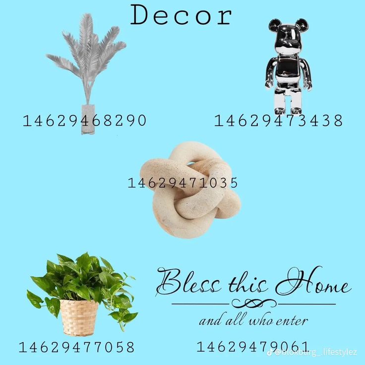 a blue background with an image of some items and numbers on it that say decor