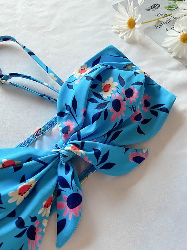 Sku CY-!65936 Material Polyester Lining Polyester Underwired No Feature Floral Printed , Bowknot Neckline Spaghetti-neck Occasion Vacation , Beach , Hot Springs , Swimming Pool Seasons Spring , Summer Type Bikini Swimsuit Color BLUE Size S,M,L Please consult the size chart we provide for this item's measurements to help you decide which size to buy.Please note: There may be 1-3cm differ due to manual measurement.CMINCH Cup Bust Waist Hips S A-B 80-85 61-66 86-91 M B-C 85-90 66-71 91-96 L C-D/E 90-95 71-76 96-101 Beach Swimwear With Knotted Straps And Tie-side Bottom, Blue Tankini For Sunbathing During Beach Season, Beachy Tied Swimwear For Summer, Summer Beach Swimwear With Tied Details, Spring Beachwear Swimwear With Tie Straps, Tied Swimwear For Summer, Floral Print Spaghetti Strap Swimwear For Beachwear, Vacation Swimwear With Knotted Straps And Tie-side Bottom, Floral Print Spaghetti Straps Beachwear Swimwear