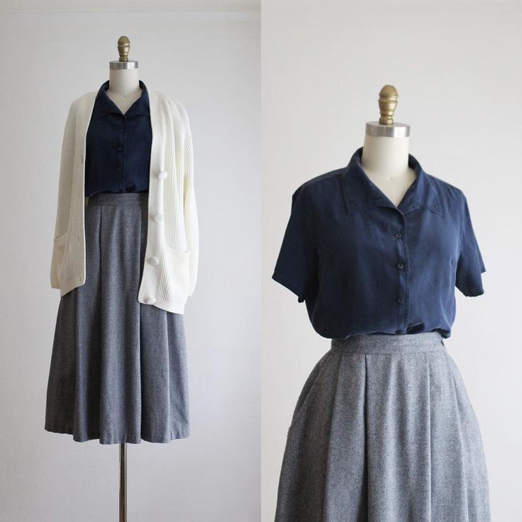 Vintage Chic Aesthetic, Navy Chic Outfit, Grey Navy Outfit, Navy And Gray Outfit, Blue And Grey Outfit Women, Navy And Grey Outfits For Women, Navy Blue Outfit Ideas Classy, Navy And Grey Outfit, Grey And Navy Blue Outfit