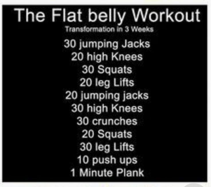 the flat belly workout is shown in black and white, with instructions for how to do it