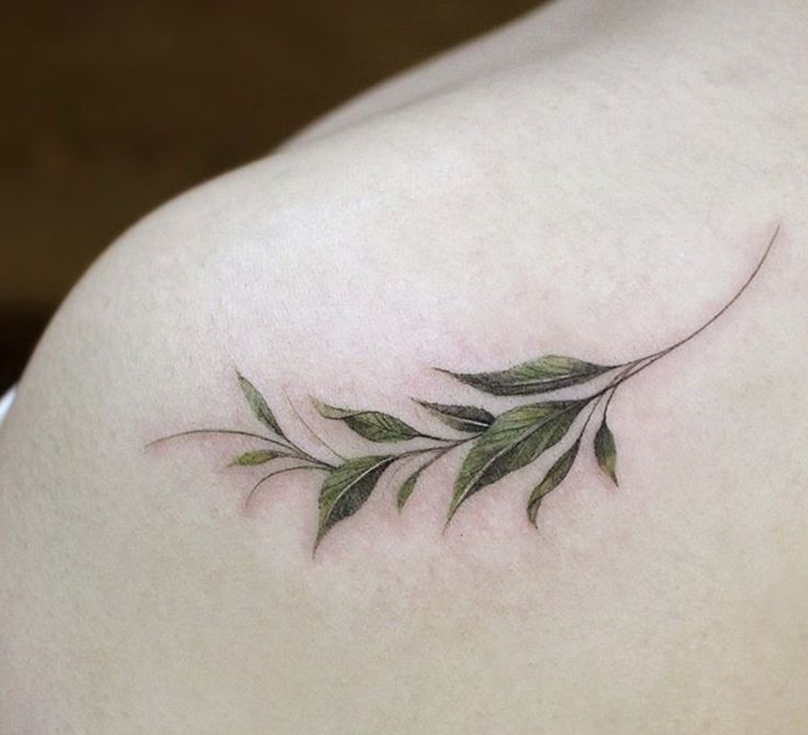 a woman's back shoulder with leaves on it