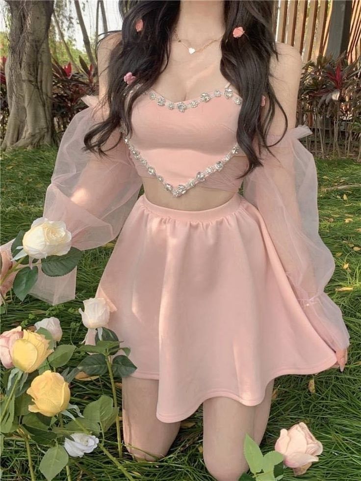 Kpop Prom Dresses, Kpop Dress, Aesthetic Dress, Fashion Sketches Dresses, Kawaii Fashion Outfits, Pretty Prom Dresses, Fairytale Dress, Pink Outfits, Kpop Fashion Outfits