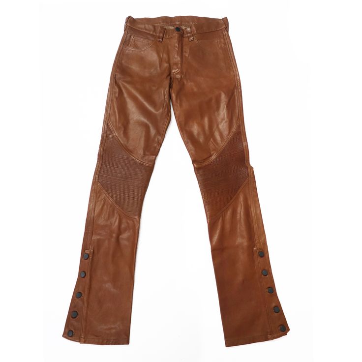 Brown Jeans With Belt Loops For Fall, Brown Fall Jeans With Belt Loops, Classic Brown Jeans For Fall, Luxury Brown Leather Bottoms, Luxury Brown Pants, Brown Jeans With Belt Loops, Brown Full Length Jeans With Belt Loops, Brown Fitted Luxury Pants, Classic Brown Leather Pants For Fall