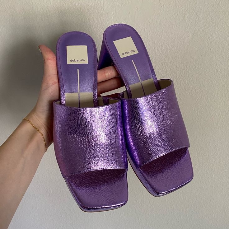 New Without Tags. Never Been Worn Chic Purple Leather Sandals, Purple Summer Mules, Summer Purple Mules, Spring Purple Open Toe Mules, Spring Season Purple Open Toe Mules, Chic Purple Heels For Summer, Chic Purple Summer Heels, Dolce Vita Shoes, Purple Color