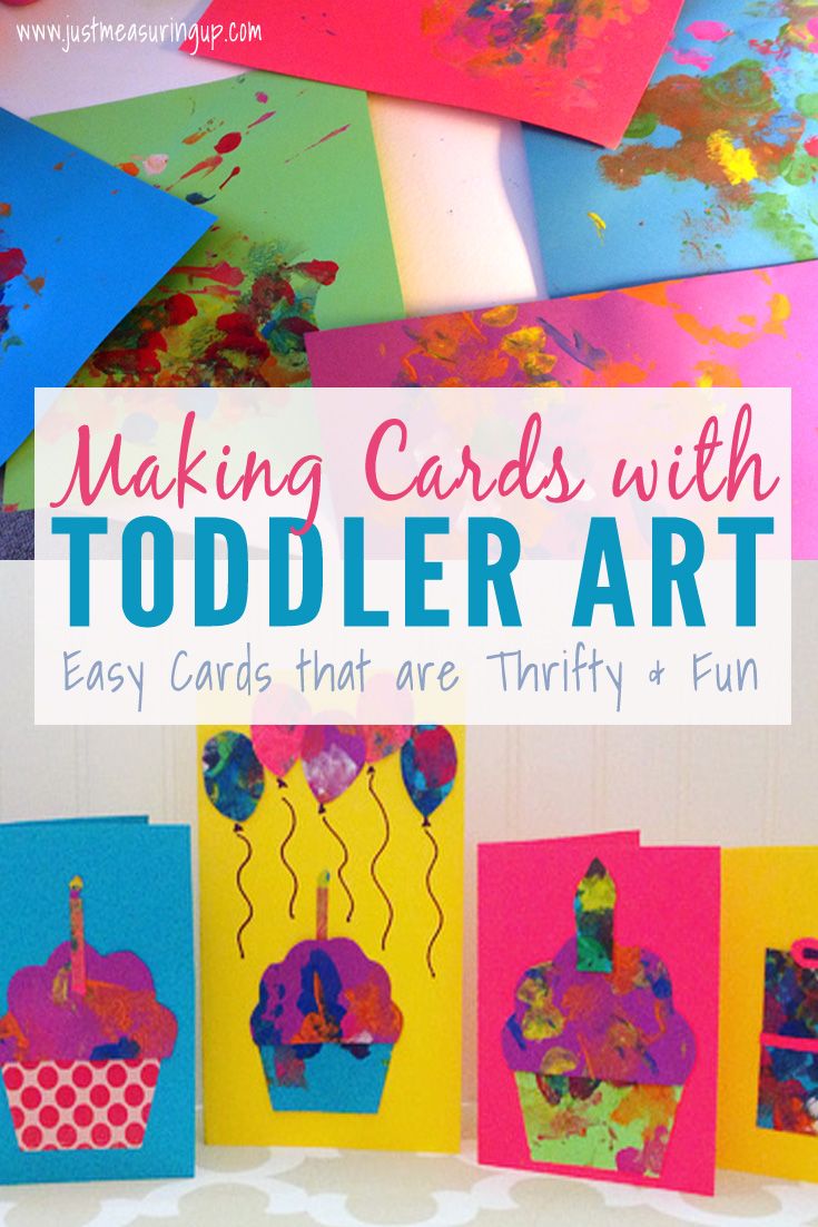 colorful art projects with the words making cards with toddler art easy cards that are thrifty and fun