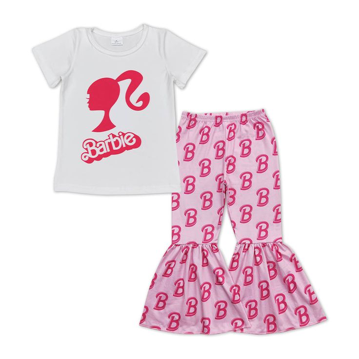 This is in stock,no moq Fabric: Milk Silk Bell Bottom Pants Outfit, Bell Pants, Overall Outfit, White Short Sleeve Tops, Baby Skirt, Pink Letter, Kids Boutique Clothing, Long Sleeve Kids, Kids Boutique