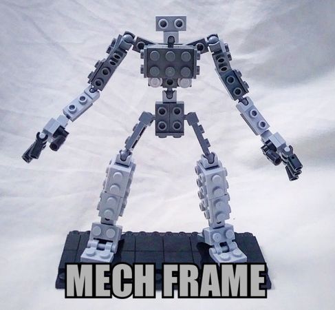 a robot made out of legos with the words mechframe on it's side