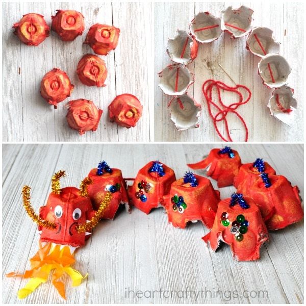 an orange dragon made out of paper and some other things to make it look like they are