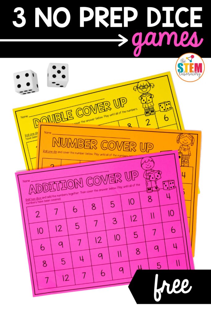 3 no prep dice games for addition cover up