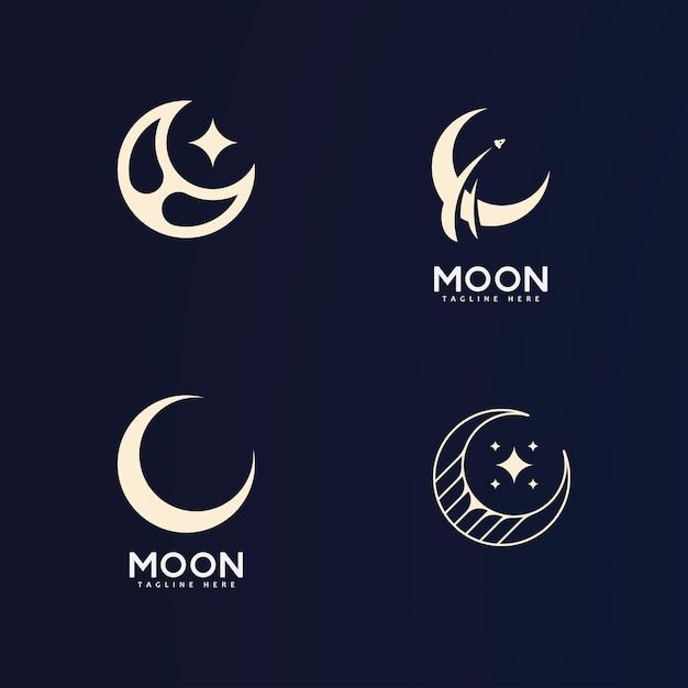 four different moon logos on a dark background