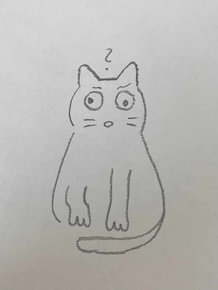 a drawing of a cat with eyes wide open