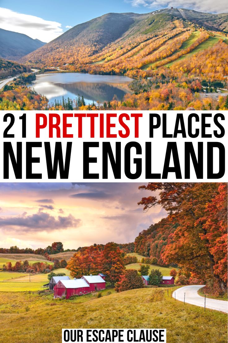 the cover of two prettiest places in new england, with an image of autumn foliage