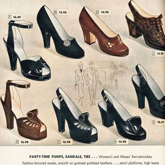 1950s Shoes, 1940s Shoes, Fashion 1940s, 1940's Fashion, 1940s Style, 40s Fashion, Retro Shoes, 1940s Fashion, Evening Shoes