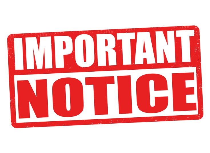 an important notice stamp with the words important notice written in red on a white background