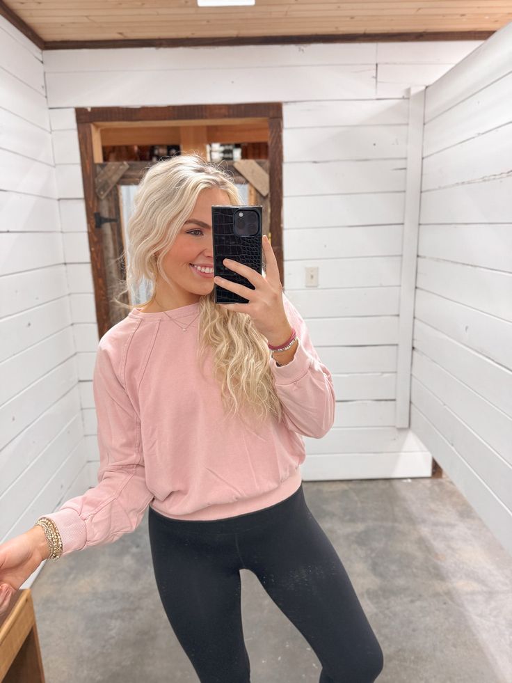 Keep your style on point with the Always Blessed Pink Crew. This crewneck top features long dolman sleeves and a soft French terry knit fabric for a comfortable and relaxed fit. Stay effortlessly stylish and cozy in this trendy top. 85% Cotton 15% Polyester Model is wearing a small Everyday Raglan Sleeve Sweatshirt, Soft-washed Sweater For Everyday Wear, Athleisure Long Sleeve Crew Neck Top For Loungewear, Trendy Soft Texture Sweatshirt For Spring, Trendy Crew Neck Sweatshirt With Soft Texture, Trendy Sweatshirt With Soft Texture For Spring, Spring Athleisure Long Sleeve Loungewear Top, Pink Long Sleeve Sweatshirt For Everyday, Trendy Soft Texture Sweatshirt For Loungewear