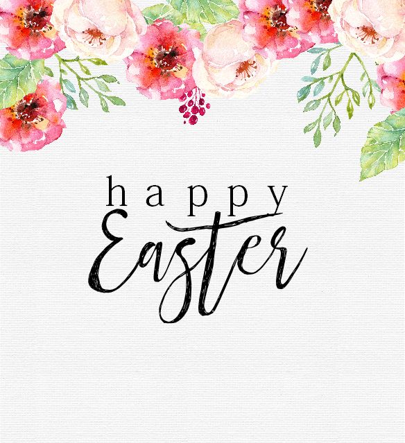 the words happy easter written in black ink on a white background with watercolor flowers