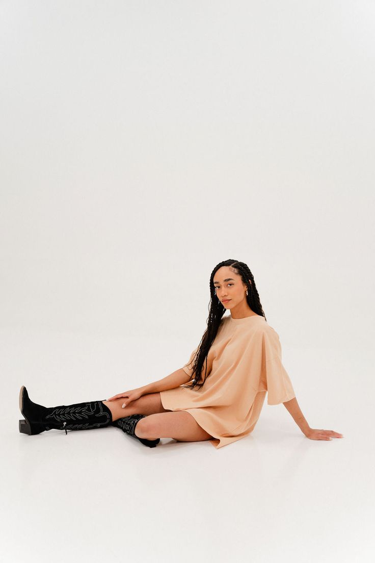 Our oversized t-shirt dress is the perfect cozy/casual dress. You can wear it by itself as a dress or with our V Cute Leather Pants as an oversized tee. Color: Peach Care: Delicate wash cold, lay flat to dry. 25” from the neck to the bottom front 30.5” from neck to bottom of back based on size small Material: 100% Cotton Lbd Dress, Oversized T Shirt Dress, V Cute, Oversized T Shirt, Oversized Tee, Getting Cozy, Oversized Tshirt, T Shirt Dress, Lay Flat